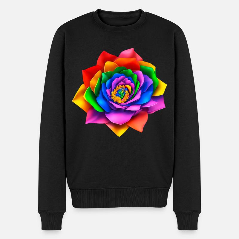 Lebendige 3D Regenbogenblume - Männer Premium Bio Pullover - Schwarz