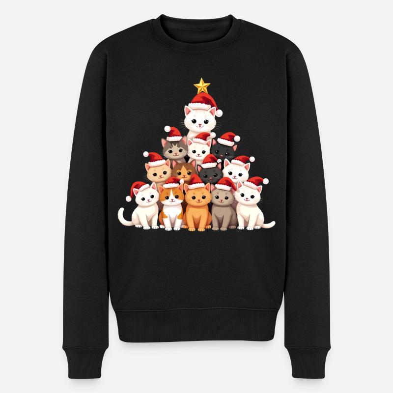 Weihnachtsbaum, Christmas, Katzen, Weihnachten - Männer Premium Bio Pullover - Schwarz