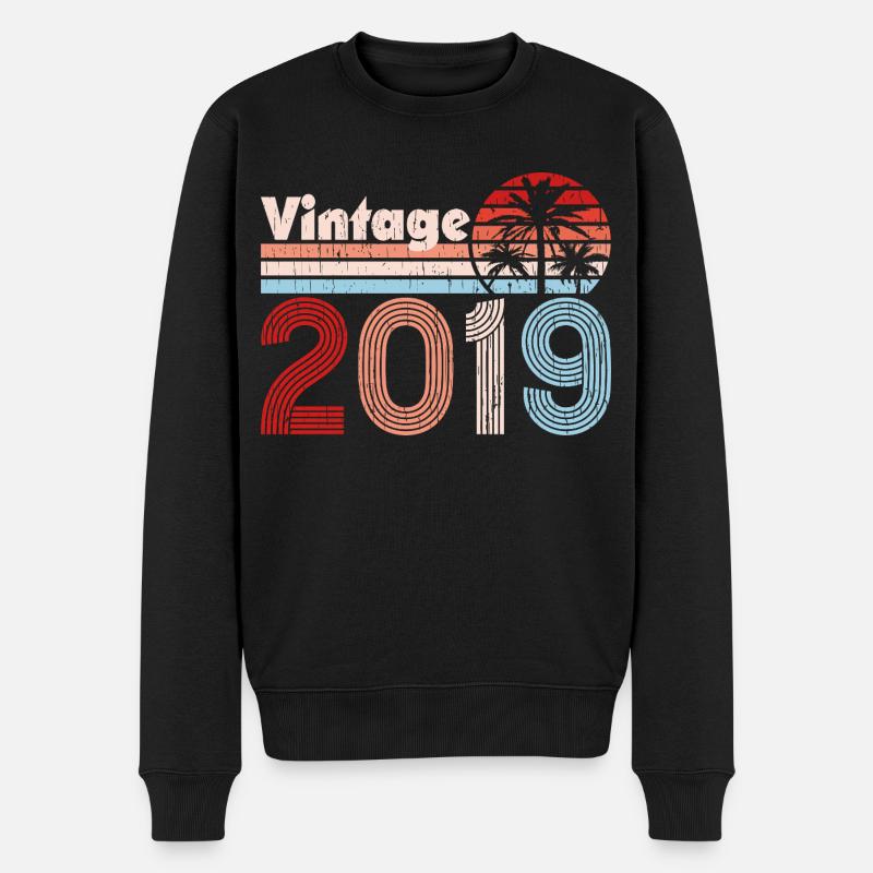 Millésime 2019 Palmiers Rétro Anniversaire - Pull Premium bio Homme - noir