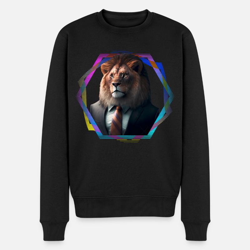 Löwe im Anzug - Männer Premium Bio Pullover - Schwarz