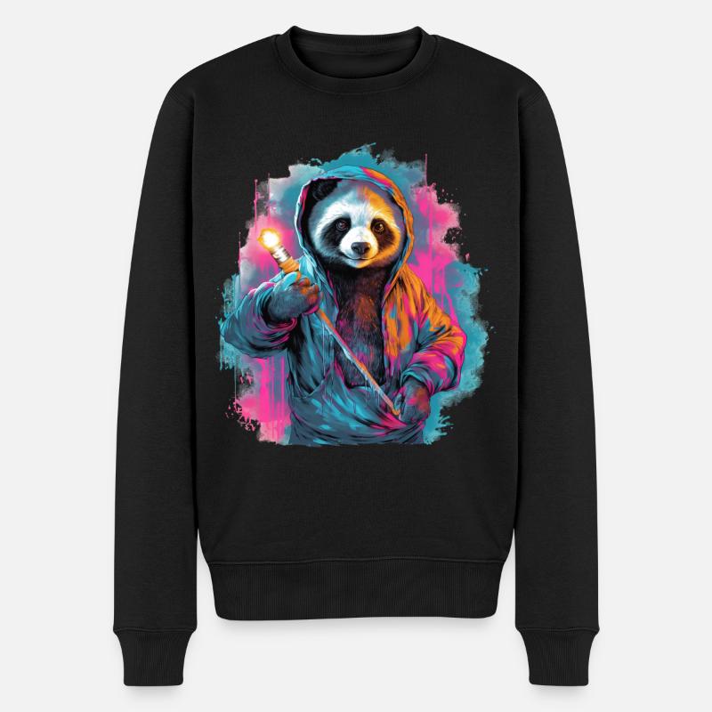 Panda mit Fackel - Männer Premium Bio Pullover - Schwarz