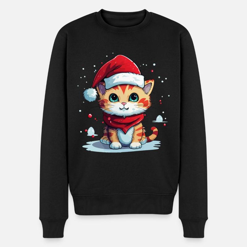Katze Weihnachten Weihnachtskatze Süß Cartoon - Männer Premium Bio Pullover - Schwarz