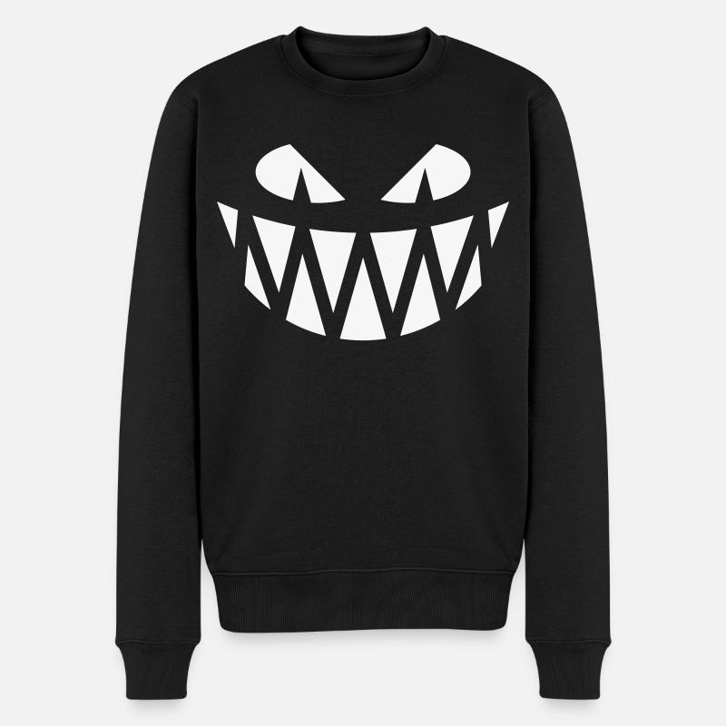 Halloween Fratze (Smile / Zähne / White) - Männer Premium Bio Pullover - Schwarz