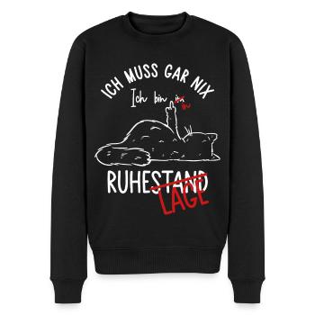Ruhestand - Ich muss gar nix Ich bin in Ruhelage - Männer Premium Bio Pullover - Schwarz - Vorne - Nico (187cm)