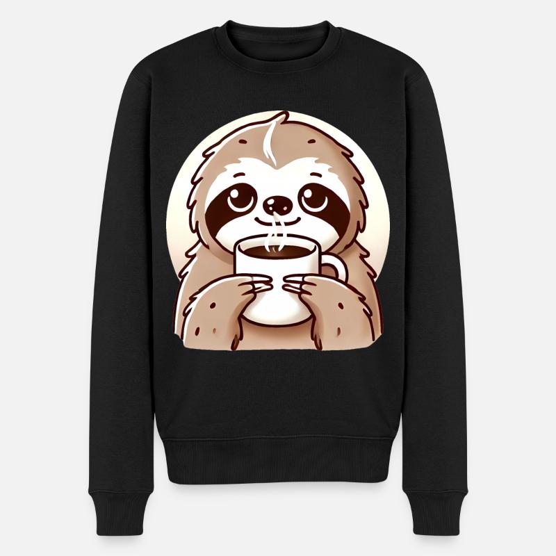 Gemütliches Faultier Kaffee Illustration - Männer Premium Bio Pullover - Schwarz