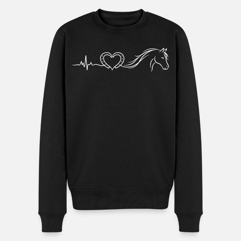 Pferde Herzschlag – Reiterin Geschenkidee - Männer Premium Bio Pullover - Schwarz