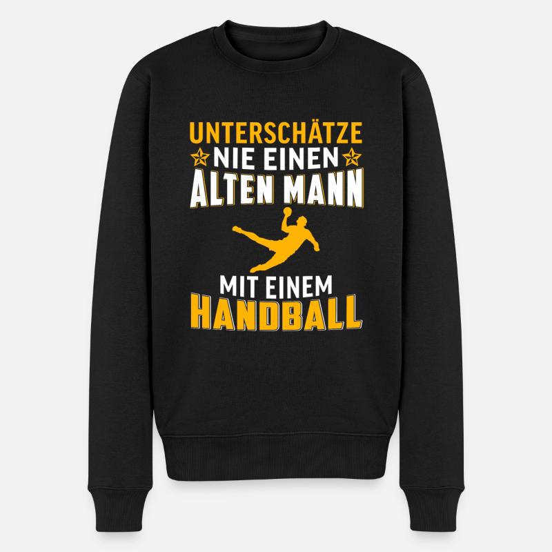 alten mann mit einem handball - Männer Premium Bio Pullover - Schwarz