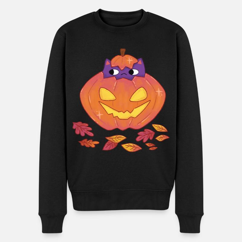 T-shirt Halloween Chat Citrouille - Pull Premium bio Homme - noir