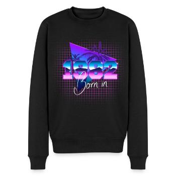Retrowave Born in 1982 - Männer Premium Bio Pullover - Schwarz - Vorne - Nico (187cm)