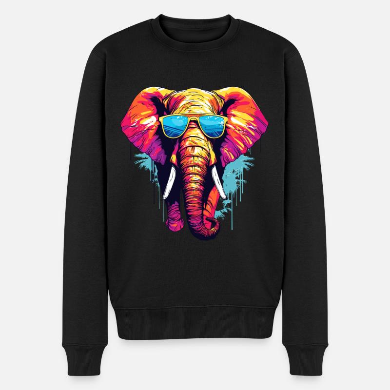 Elefant mit Sonnenbrille - Männer Premium Bio Pullover - Schwarz