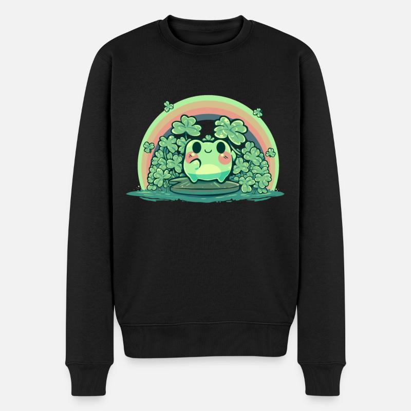 Glücklicher kleiner Frosch - Männer Premium Bio Pullover - Schwarz