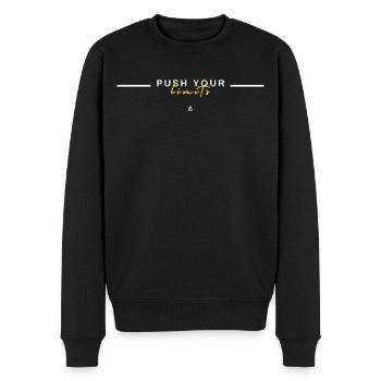 Überschreite deine Grenzen – Disziplin-Mindset-Design - Männer Premium Bio Pullover - Schwarz - Vorne - Nico (187cm)