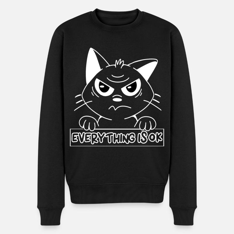 Cat EVERYTHING IS OK - Men's Premium Organic Jumper - black