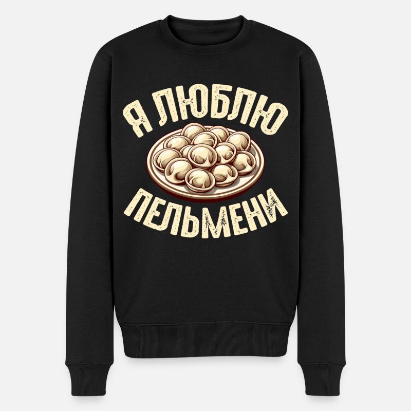 Ich liebe Pelmeni Spruch auf Russisch lustig - Männer Premium Bio Pullover - Schwarz