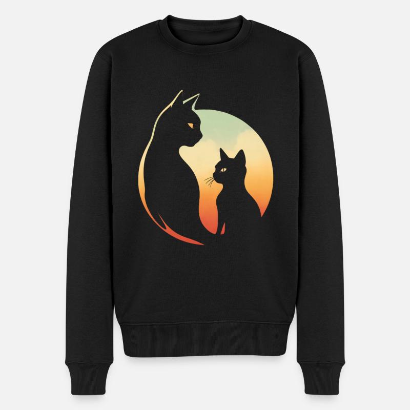Magischer Blick: Die Katze und ihr Schatten - Männer Premium Bio Pullover - Schwarz