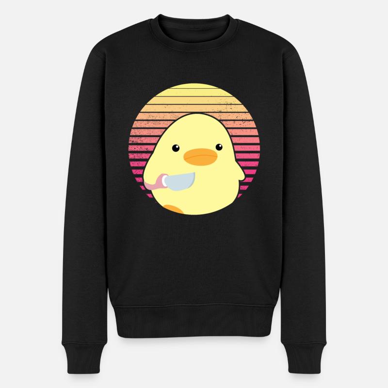 Ente mit Messer Meme Lustiger Spruch Vintage Sonne - Männer Premium Bio Pullover - Schwarz