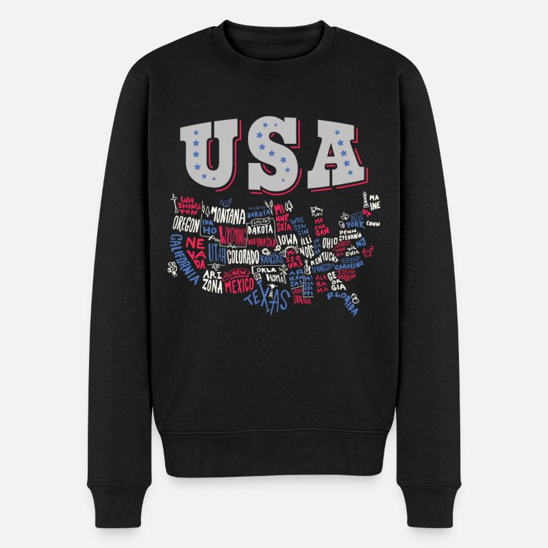 Carte des États-Unis avec l’état des États-Unis - Pull Premium bio Homme - noir