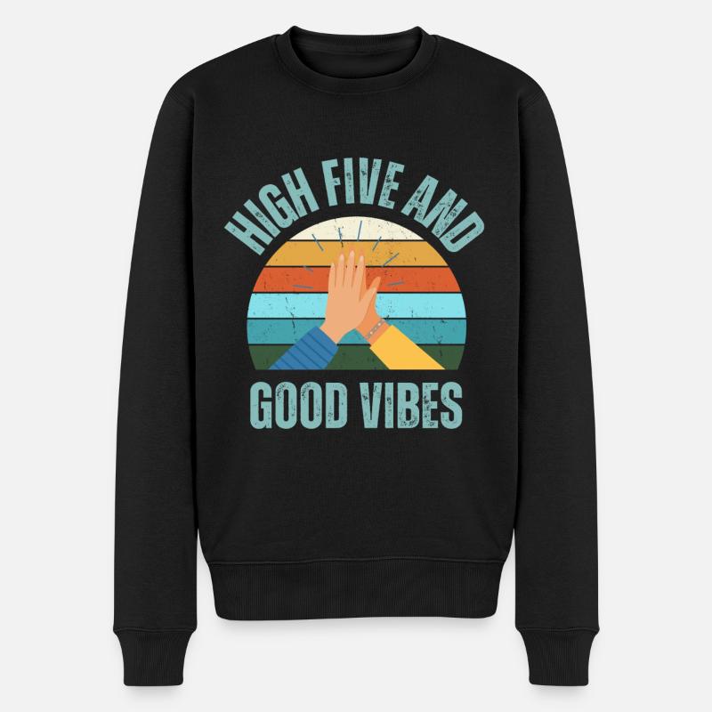 High Five und gute Laune - Männer Premium Bio Pullover - Schwarz