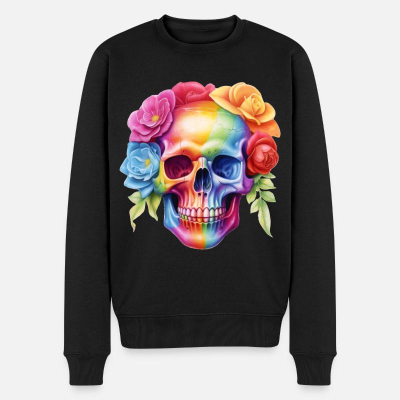 Cooler Totenkopf in Regenbogenfarben - Männer Premium Bio Pullover - Schwarz
