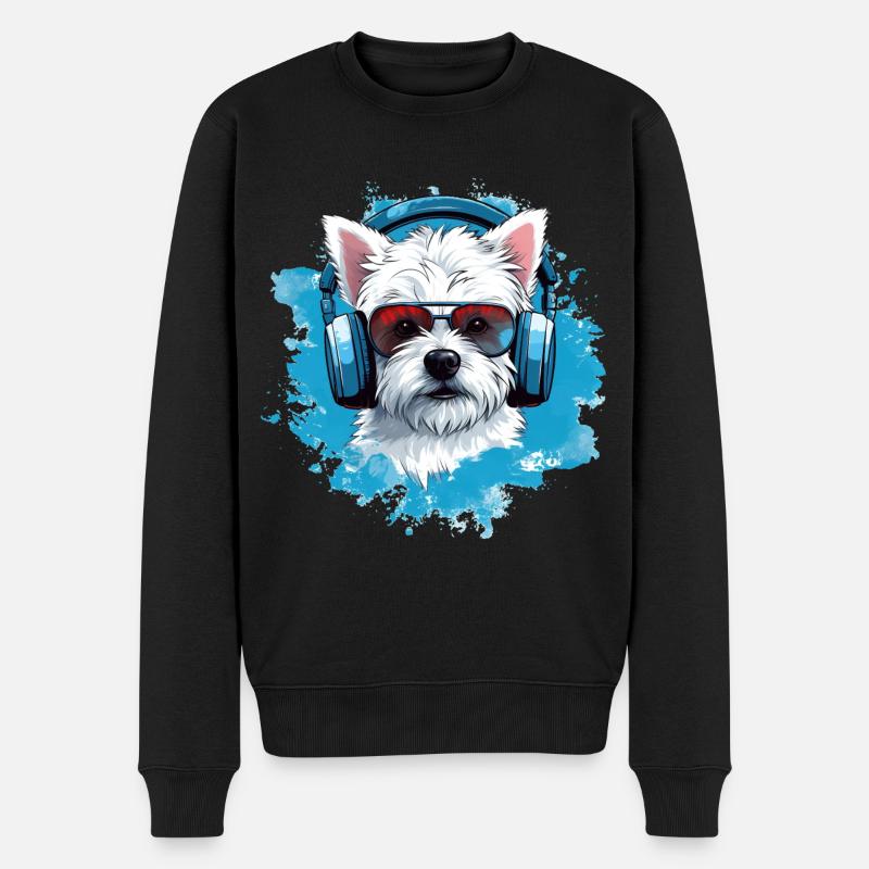 Westie avec des écouteurs - Pull Premium bio Homme - noir