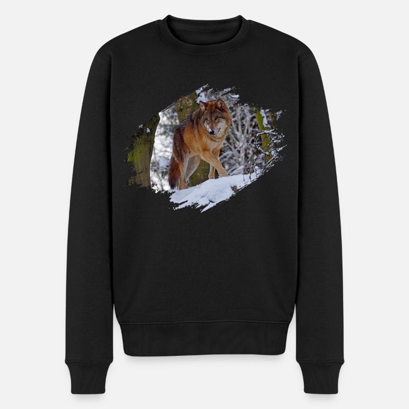 Wolf - Männer Premium Bio Pullover - Schwarz