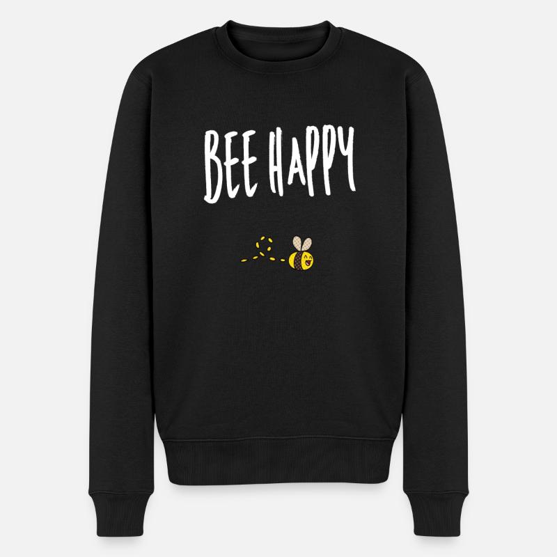 Bee happy Biene Imker Wespe Honig Spruch Bienen - Männer Premium Bio Pullover - Schwarz