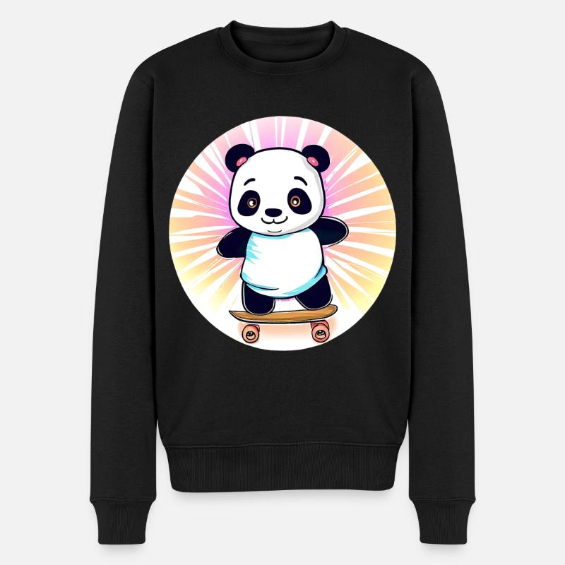 Skateboard Panda im Sonnenuntergang - Männer Premium Bio Pullover - Schwarz