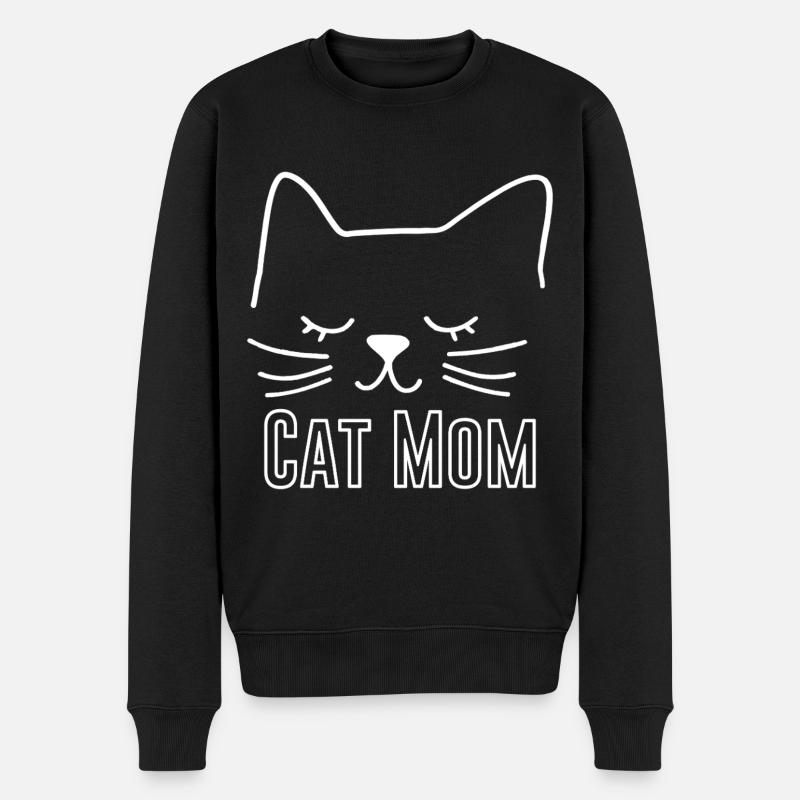 Katze Cat Mom Katzenmama Silhouette Umriss Lineart - Männer Premium Bio Pullover - Schwarz