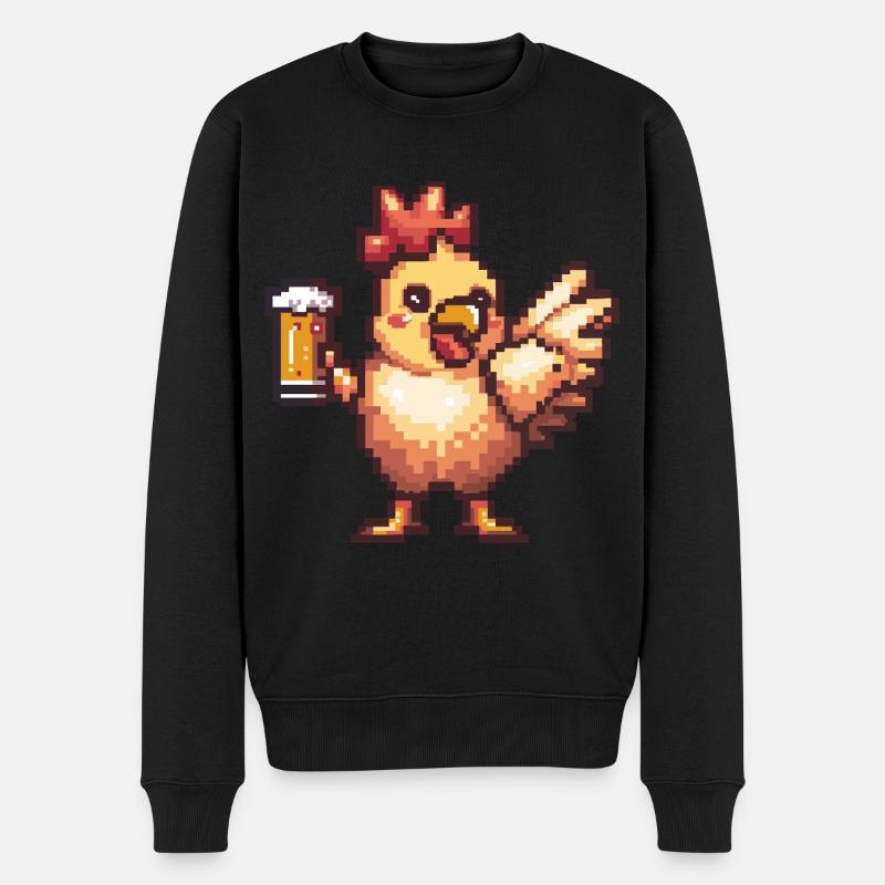 Bière au poulet Pixel - Pull Premium bio Homme - noir