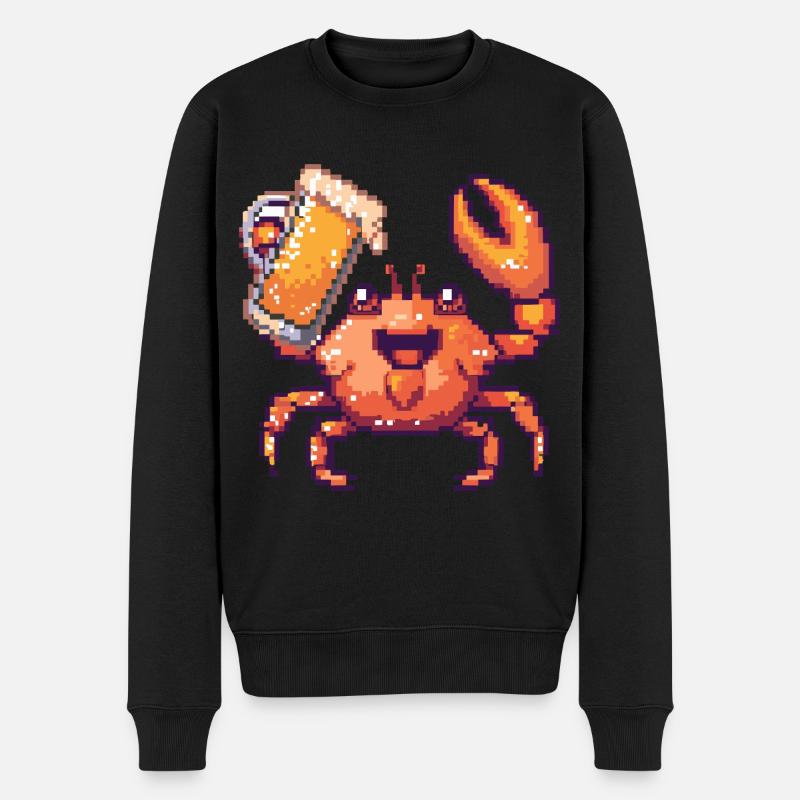 Krebs Krabbe Pixel Bier - Männer Premium Bio Pullover - Schwarz
