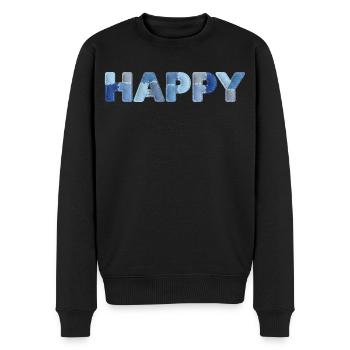 HAPPY Denim Patchwork neuer Trend - Männer Premium Bio Pullover - Schwarz - Vorne - Nico (187cm)