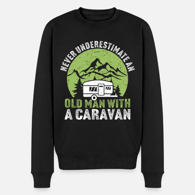 Unterschätze niemals einen alten Mann mit einem Wohnwagen - Männer Premium Bio Pullover - Schwarz