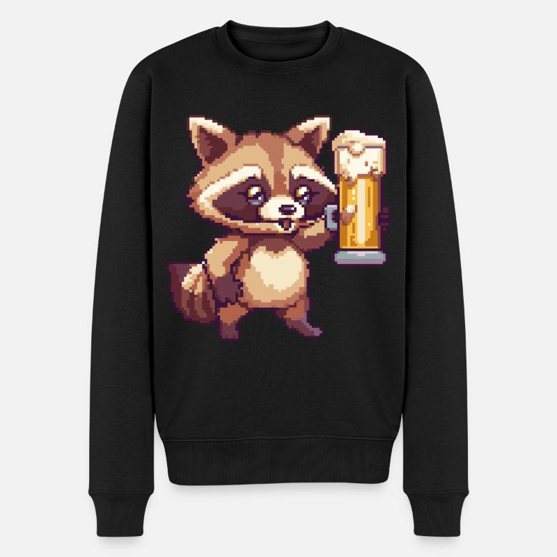 Raccoon Pixel Bière - Pull Premium bio Homme - noir