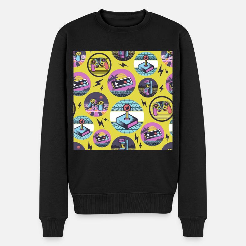Retro Gaming Geek Gamer 80s - Männer Premium Bio Pullover - Schwarz