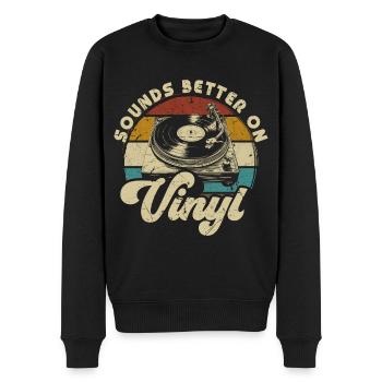 Schallplatte Vinyl Musik Plattenspieler retro - Männer Premium Bio Pullover - Schwarz - Vorne - Nico (187cm)