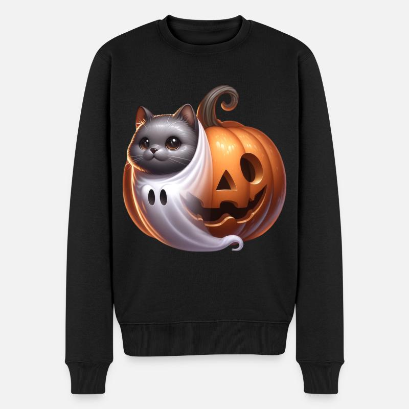 Halloween Chat mignon citrouille fantôme - Pull Premium bio Homme - noir
