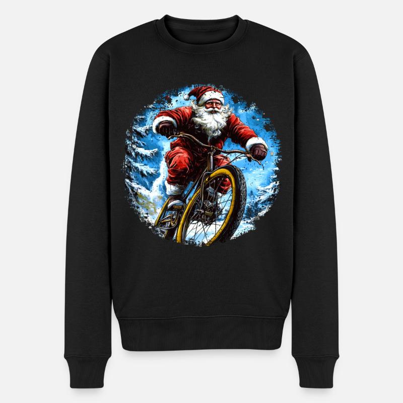 Weihnachtsmann Mountainbiker - Männer Premium Bio Pullover - Schwarz