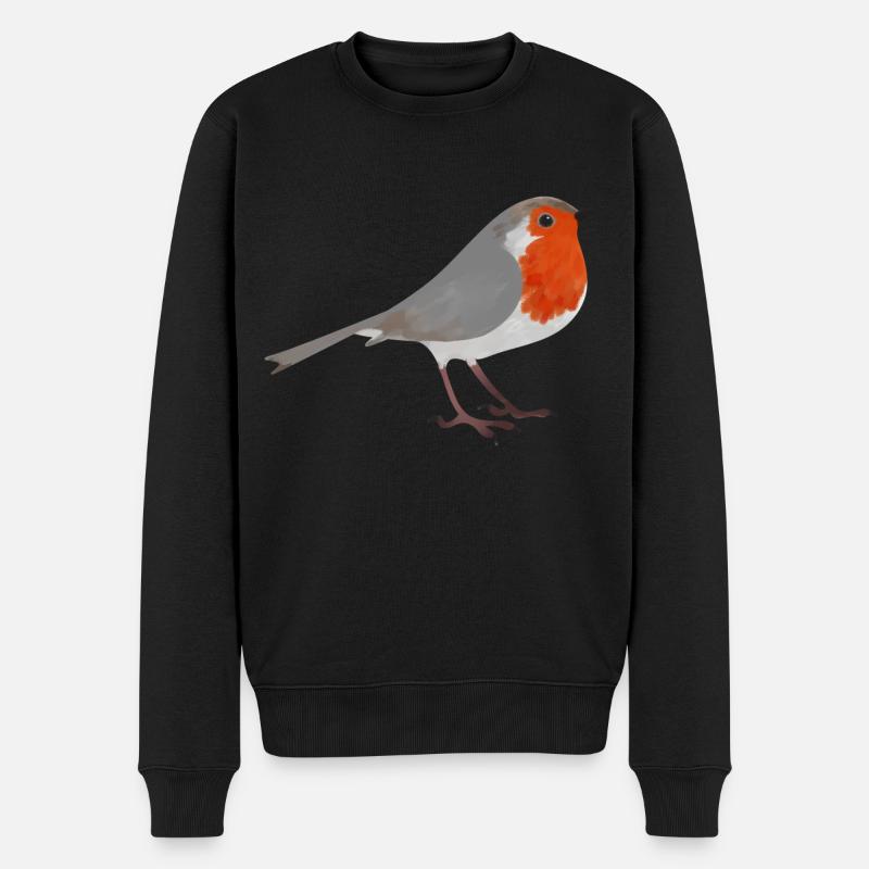 Vogel Rotkehlchen - Männer Premium Bio Pullover - Schwarz