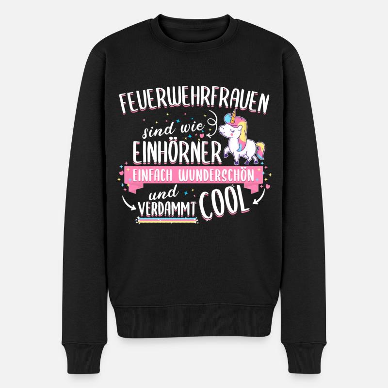 Feuerwehrfrau Feuerwehr Einhorn Beruf Spruch - Männer Premium Bio Pullover - Schwarz