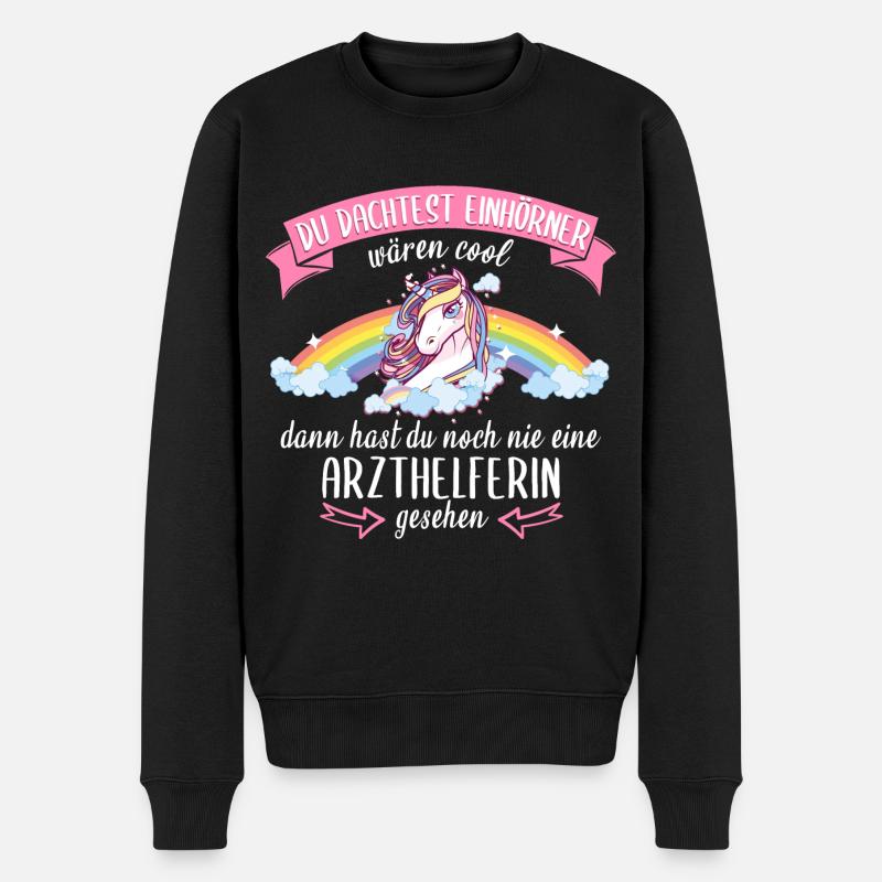 Arzthelferin Arzthelfer Arzt Beruf Spruch Einhorn - Männer Premium Bio Pullover - Schwarz