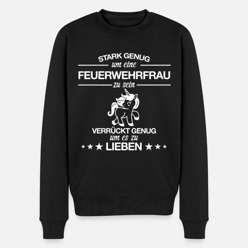 Feuerwehrfrau Feuerwehr Einhorn Beruf Spruch - Männer Premium Bio Pullover - Schwarz