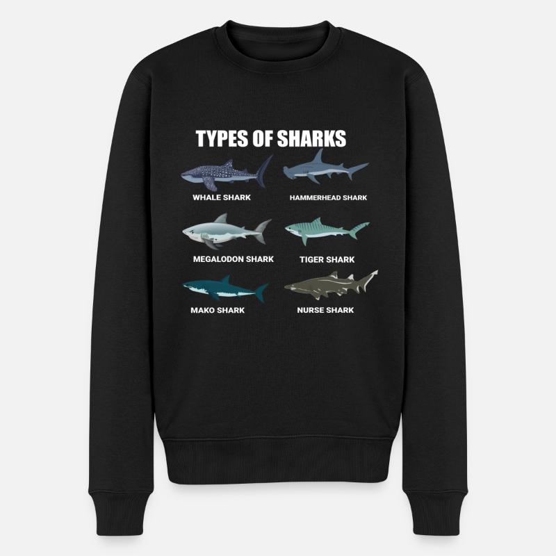 typen von haien walhai hammerhai tigerhai makohai - Männer Premium Bio Pullover - Schwarz