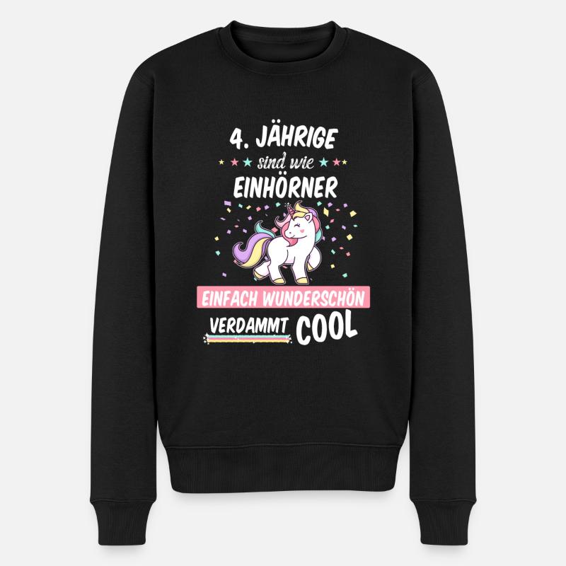 Geburtstag 4 Geburtstag Einhorn Spruch Party - Männer Premium Bio Pullover - Schwarz