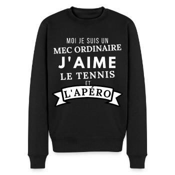 humour j'aime le tennis et l'apéro citation drôle - Pull Premium bio Homme - noir - Devant - Nico (187cm)