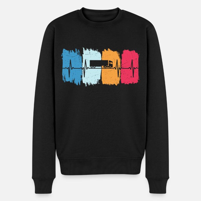 lkw fahrer retro herzschlag lastkraftwagen - Männer Premium Bio Pullover - Schwarz