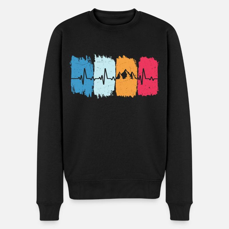 Berge Retro Herzschlag Wandern Bergsteigern Berg - Männer Premium Bio Pullover - Schwarz