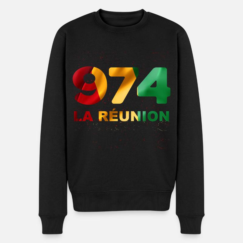 974 la réunion Rastafari Rouge Jaune Vert - Pull Premium bio Homme - noir
