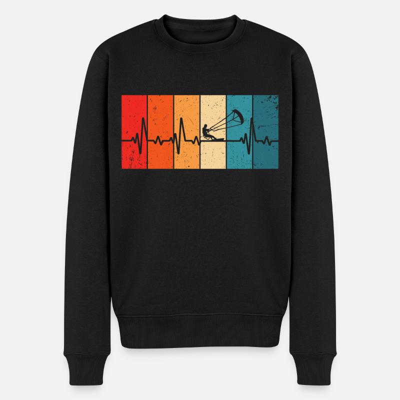 Kitesurfen Retro Herzschlag Kitesurfer - Männer Premium Bio Pullover - Schwarz