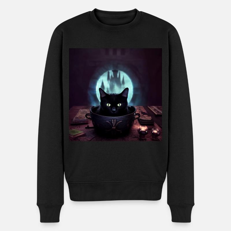 Katze im Kessel - Männer Premium Bio Pullover - Schwarz