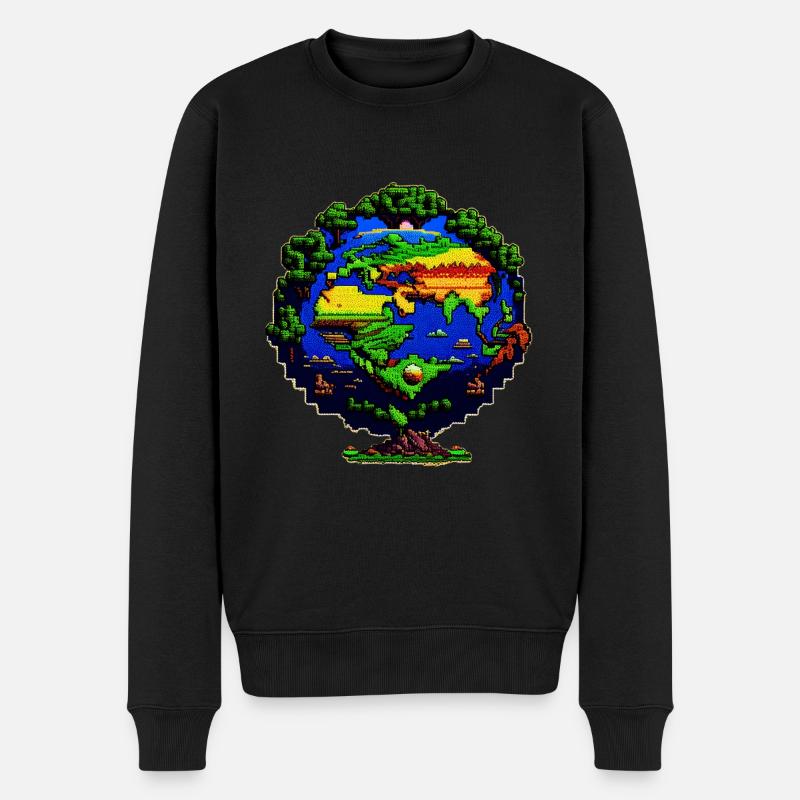 Die Erde in Pixelkunst - Männer Premium Bio Pullover - Schwarz